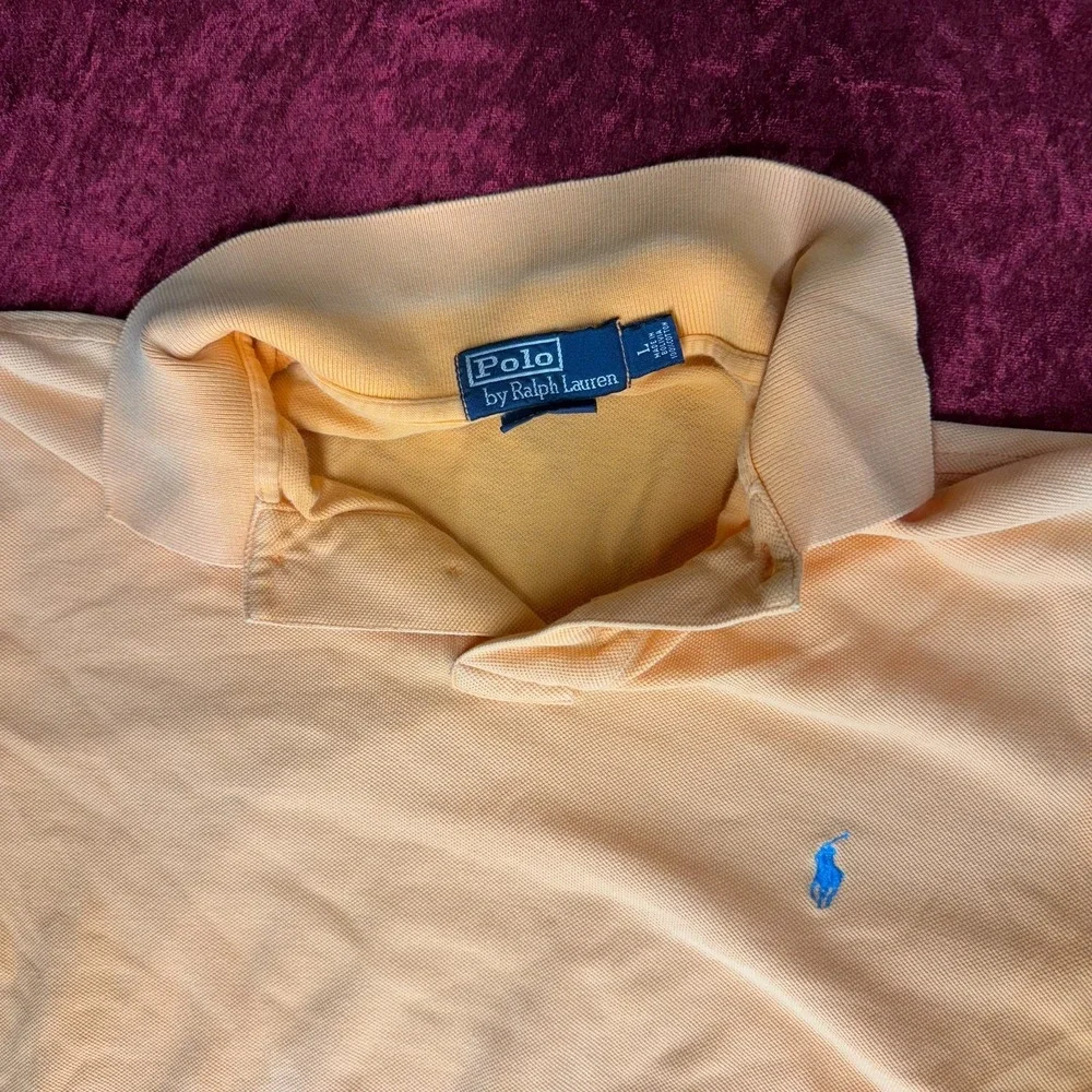 Ralph Lauren Polo Shirt Mens Large Peach Orange Golf Performance Blue Pony Logo‎